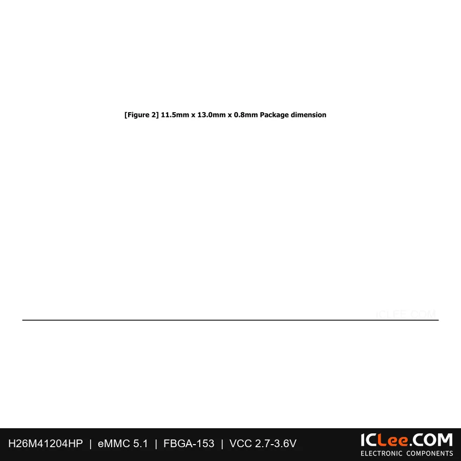 H26M41204HP 8Gbit (1GB) eMMC 5.1 153-BGA package outline drawing