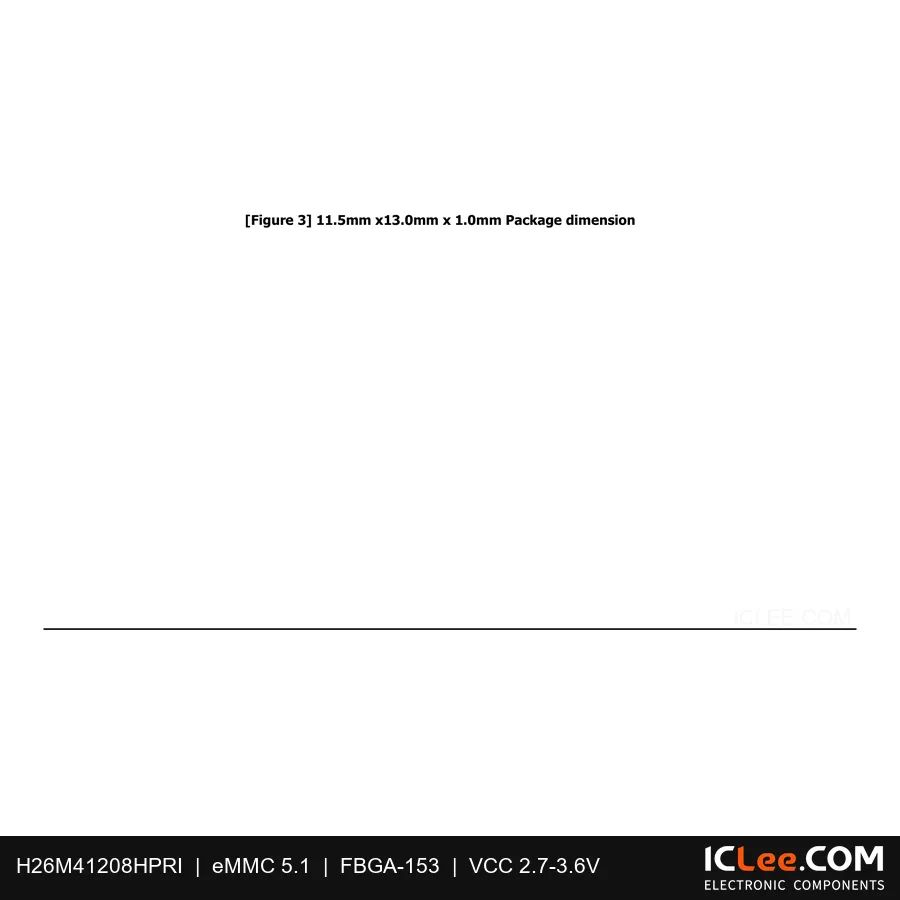 H26M41208HPRI 64Gbit (8GB) eMMC 5.1 153-BGA package outline drawing
