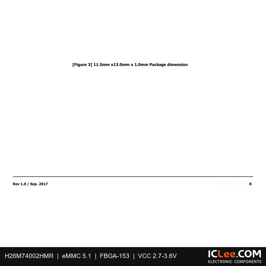 H26M74002HMR HYNIX 256Gbit (32GB) eMMC 5.1 153-BGA package outline drawing