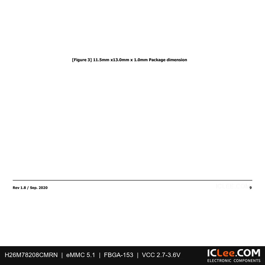 H26M78208CMRN 1Tbit (128GB) eMMC 5.1 153-BGA package outline drawing