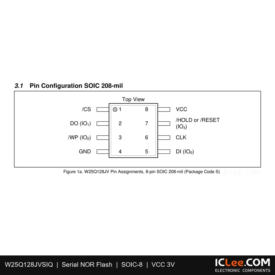 W25Q128JVSIQ Winbond 128Mbit FLASH-NOR 8-SOIC pinout diagram