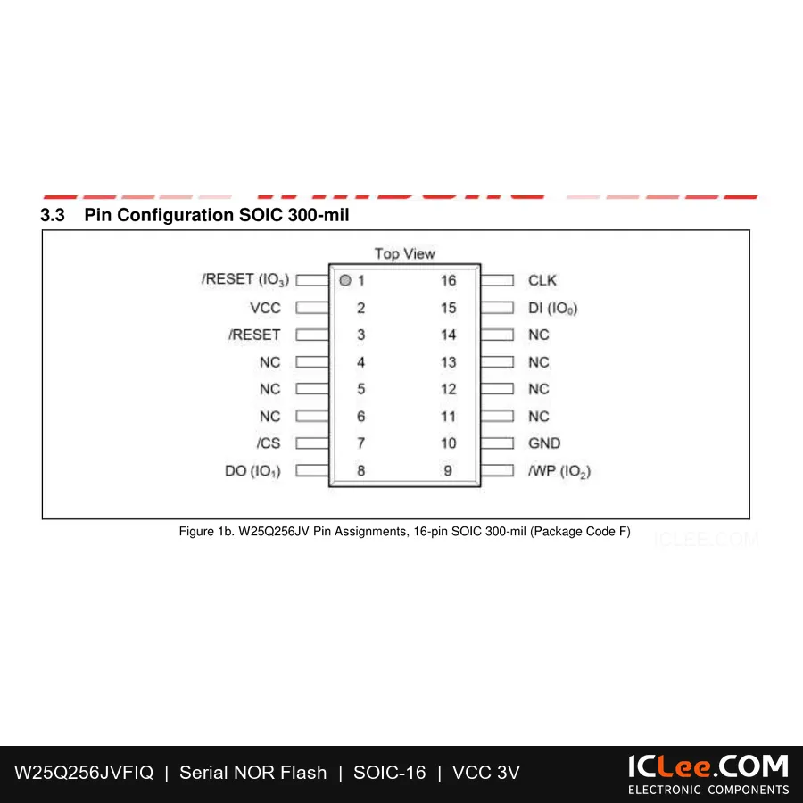 W25Q256JVFIQ Winbond 256Mbit FLASH-NOR 16-SOIC pinout diagram
